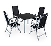 CASARIA® Comedor de Jardín Bern Plata Aluminio 90x90 Mesa y 4 Sillas Plegables 8 Posiciones Muebles Exterior