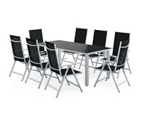 CASARIA® Comedor de Jardín Set de Muebles Exterior Mesa 190x90cm 8 Sillas Plegables Reclinables Patio Terraza