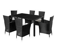 CASARIA® Conjunto Comedor Exterior Poliratán Mesa WPC 6 Sillas Apilables 150x90cm Cojines Set Muebles de Jardín Patio Resistente Intemperie Negro