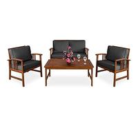 Casaria Conjunto de Jardín Atlas Madera de Acacia FSC Set de Mesa 2 Sillas 1 Sillón 4 Personas Antracita