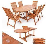 CASARIA Conjunto de Jardín Exterior 7 Piezas Eucalipto FSC Mesa Extensible
