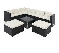 CASARIA® Conjunto de Jardín Exterior 8 Personas 26Pzas Combinables Mesa Cristal de Seguridad 5mm Mueble Esquina Cojines Lavables Salón Terraza Negro