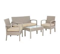 CASARIA Conjunto de Muebles Jardín 4 Piezas Poliratán Mesa Cristal Gris