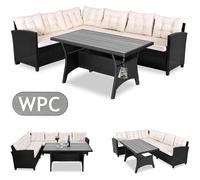 CASARIA® Conjunto de salón de esquina de rattán WPC Mesa de comedor de esquina Sofá . Cojines de asiento de 7 cm 15 cm Muebles de jardín de de resistente al Beige