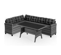 CASARIA® Conjunto Jardin Exterior Poliratán Comedor WPC Sillones Esquineros con Cojines Mesa 6 Personas Resistente Intemperie Muebles Salón Balcón Terraza Gris