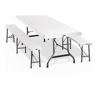 CASARIA® Conjunto Mesa Bancos Blanco Plástico 180cm Set Muebles de Cerveza Picnic Camping Jardín Plegable