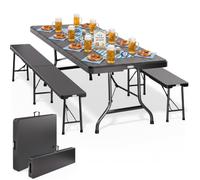 CASARIA® Conjunto Mesa Bancos Blanco Plástico 180cm Set Muebles de Cerveza Picnic Camping Jardín Plegable