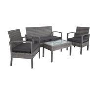 CASARIA Conjunto Muebles Jardín 4 Piezas Poliratán Mesa Cristal Gris