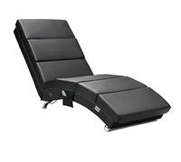 CASARIA Diván Chaise Longue XXL Tumbona Masaje Relax Calentamiento 186x89x55cm Ergonómica 180Kg Negro Cuero Sintético