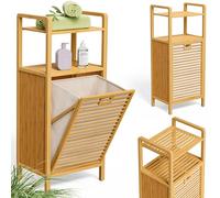 CASARIA Estantería Baño con Cesto para Ropa 40L Madera Bambú | 96x40x30cm, Resistente, Estante Carga 10 kg, Mueble, Baño, Estable, Bolsa Cesto extraíble, Toallero, Colada, Diseño Natural