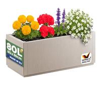 CASARIA® Jardinera Exterior 80L Macetero Rectangular Grande con Drenaje Integrado Resistente a la Intemperie Flores Plantas Cultivo Huerto Urbano Terraza Balcón Jardín Patio 80x36x35cm Crema