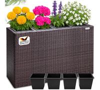 CASARIA Macetero de Poliratán para Exterior jardín 4 Macetas Drenaje de Agua 95 x 27 x 60 cm Jardinera Marrón
