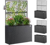 CASARIA Jardinera Exterior Poliratán con 3 Macetas Extraíbles Negro | Drenaje Agua, Resistente Intemperie, Protección UV, 146x83x30,5cm, 3x 25x25x20cm, Jardín, Balcón, Plantas Trepadoras, Rosas