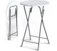CASARIA Juego 2 Mesas Bar Plegables Bistro Ø60cm MDF Mármol Blanco