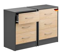 CASARIA® Juego 2 Mesitas de Noche 3 Cajones Mesilla Auxiliar Agujero Cable Almacenamiento 54x39x28 cm Antracita