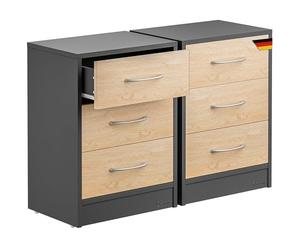 CASARIA® Juego 2 Mesitas de Noche 3 Cajones Mesilla Auxiliar Agujero Cable Almacenamiento 54x39x28 cm Antracita