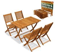 CASARIA Juego Comedor Exterior Plegable Madera Acacia 5 Piezas | Set Muebles Jardín, Certificación FSC, 1 Mesa, 4 Sillas, Barra Refuerzo Extra Estable, Resistente Intemperie, Fácil Cuidado