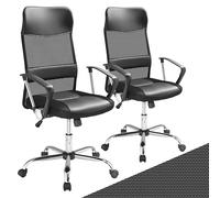 CASARIA® 2X Sillas Giratorias de Oficina Escritorio Ergonómicas Malla Transpirable 5 Ruedas Respaldo Alto Ajustable 46-60 cm Función Balanceo Soporte Lumbar Negro