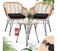 CASARIA Juego de Balcón Bali 1 Mesa y 2 Sillas de Jardín Terraza Cojines Lavables Tablero de Vidrio