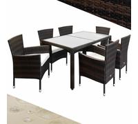 CASARIA® Juego de Muebles de Jardín para 6 con Sillas, Mesa con Cojín de 7cm 150x90cm, Muebles para , Capacidad de Carga de 160kg, Ratán Resistente al , Muebles de Apilables, Marrón
