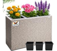 CASARIA® Macetero Exterior con 3 Macetas Internas Extraíbles Jardinera Poliratán con Drenaje de Agua 83x30,5x60cm Crema