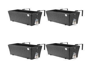 CASARIA Maceteros de Balcón 60x20x19cm Set de 4 Negro | Capacidad 11L, Plástico, Terraza, Resistente, Soportes ajustables, Colgar, Macetas, Jardineras, Plantas, Flores, Ventana