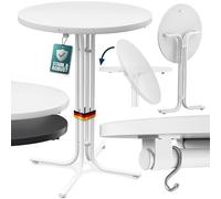 CASARIA Mesa Alta Bar Redonda Plegable 110cm Metal Blanca | Mesa Bistro, Tablero Inclinable, Recubrimiento en Polvo, 100kg Carga, Interior, Exterior, Jardín, Terraza, Eventos, Fiestas