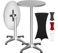 CASARIA® Mesa Alta Plegable Funda Lavable Altura Ajustable 70/115cm Aluminio Ø60cm Resistente Intemperie Antideslizante Fiesta Gastro Jardín Negro