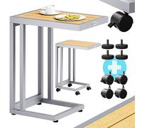 CASARIA® Mesa Auxiliar Forma C Mesita Lateral 4 Ruedas Carga 25Kg Crema