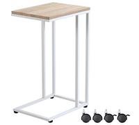 CASARIA® Mesa Auxiliar Forma C Mesita Lateral 4 Ruedas Carga 40 kg Blanco