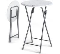 CASARIA Mesa Bar Alta Plegable Redonda 60x110Cm Aspecto Mármol Blanco | Tablero MDF, Estable, Estructura Metal, Patas Antideslizantes, Fácil Limpieza, Bistró, Eventos, Matrimonios