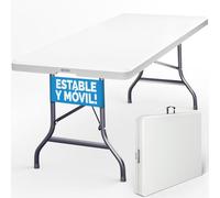 CASARIA Mesa Camping Plegable 183x76cm 8 Personas Asa Transporte Blanco | Estructura Acero, Sistema Antiplegado, Patas Antideslizantes, HDPE, Resistente Intemperie, Jardín, Catering, Buffet, Picnic