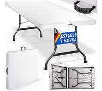 CASARIA Mesa de Camping Plegable 220x70cm Asa Transporte 10 Personas Blanco | Superficie Robusta, Patas Antideslizantes, HDPE, Compacta, Multiuso, Camping, Catering, Buffet, Picnic, Eventos, Jardín