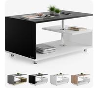 CASARIA® Mesa de Centro de Madera Blanco Negro Almacenaje 95x55cm Pies de Acero Inoxidable Estante Ajustable en Altura Mesa Auxiliar Rectangular Moderna Sala de Estar Sofá Mesa de Sofá