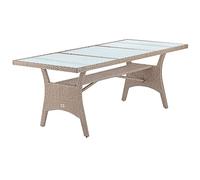 CASARIA® Mesa para Jardín Comedor 190x90x74cm Mueble Terraza Estante Vidrio de Seguridad Mesas Exterior Crema