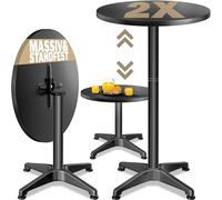 CASARIA Mesas de Bar Alta Plegables Juego de 2 Negro | Altura Ajustable 70-115Cm, Tablero Ø60cm, Aluminio, Estable, Inoxidable, Resistente, Fácil Limpieza, incl. Protector Suelo