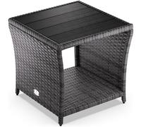 CASARIA Mesita Auxiliar de Poliratán Balcón Jardín 45x45x40cm Tablero WPC Mesa Altura Ajustable Gris