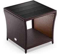 CASARIA Mesita Auxiliar de Poliratán Balcón Jardín 45x45x40cm Tablero WPC Mesa Altura Ajustable Marrón