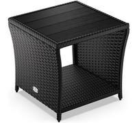 CASARIA Mesita Auxiliar de Poliratán Balcón Jardín 45x45x40cm Tablero WPC Mesa Altura Ajustable Negra