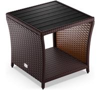 CASARIA® Mesita Auxiliar de Poliratán Jardín 45x45x40cm Tablero WPC Mesa Altura Ajustable