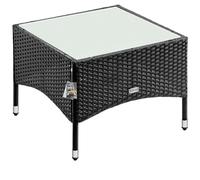 CASARIA® Mesita de Centro Poliratán 58x58x42cm Carga hasta 80Kg Mesa Auxiliar Jardín Ajustable en Altura Tablero Vidrio Resistente Intemperie Negro