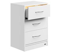CASARIA® Mesita de Noche 3 Cajones Mesilla Auxiliar Cajón con Luz LED Almacenamiento 54x39x28cm Blanco