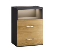 CASARIA Mesita de Noche Luz LED Gris Madera | 40x28x55 cm, 2 Cajones, Iluminación Regulable, Cómoda Altura 55 cm, Dormitorio, Hogar, Mesa Auxiliar