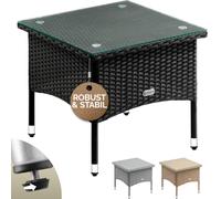 CASARIA® Mesita de Poliratán 50x50x45cm Carga 80Kg Mesa Auxiliar Jardín Ajustable Tablero Vidrio Resistente Negro