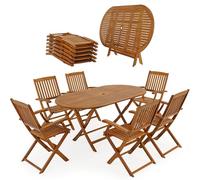 CASARIA Muebles de Jardín Madera de Acacia Plegable Set 7 Pzas 160x85x74cm | Comedor para 6 Personas, Exterior, Terraza, Duradero, Asiento cómodo, Conjunto Completo, Orificio para Sombrilla, Clásico