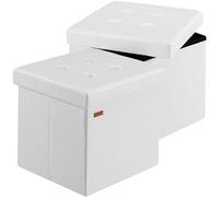 CASARIA® Puff Almacenaje 2 Unidades Taburete Plegable 38x38x38cm Capacidad 40L Salón Dormitorio Acolchado Reposapiés Piel Sintética
