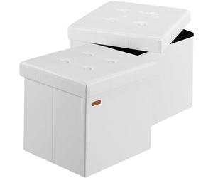 CASARIA® Puff Almacenaje 2 Unidades Taburete Plegable 38x38x38cm Capacidad 40L Salón Dormitorio Acolchado Reposapiés Piel Sintética