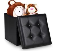 CASARIA® Puff Almacenaje Taburete Plegable 38x38x38cm Capacidad 40L Salón Dormitorio Acolchado Reposapiés Piel Sintética Negro