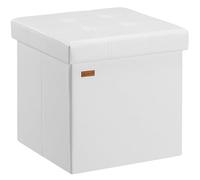 CASARIA® Puff Almacenaje Taburete Plegable 38x38x38cm Capacidad 40L Salón Dormitorio Acolchado Reposapiés Piel Sintética Blanco