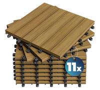 CASARIA® Set 11x Baldosas Jardín Exterior 30x30cm Losetas Antideslizantes con Drenaje Suelo Terraza Balcón Sistema Click Aspecto Madera Eucalipto 6 Tablones Resistente a la Intemperie 1m²
